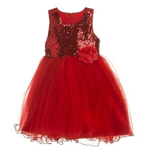 NEW Little Girls Ruffled Tulle Red Party Flower Girl Wedding Holiday Party Dress
